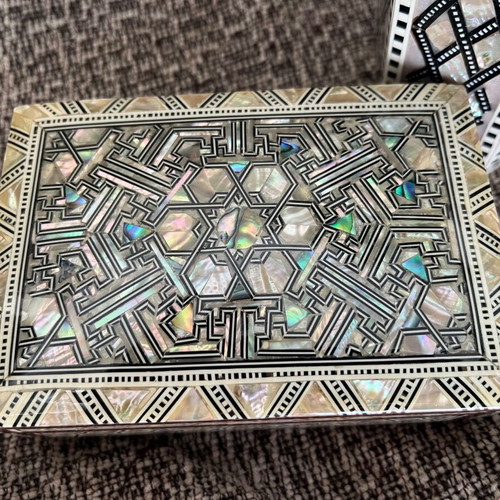 Decorative box and pencil holder handmade with mother of pearl like new