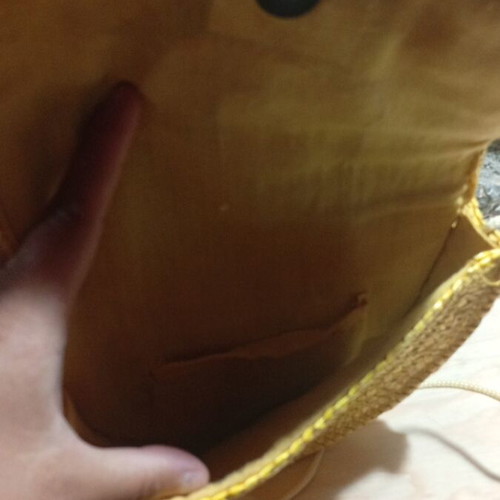 Straw crossbody bag like new, yellow and gold with cord