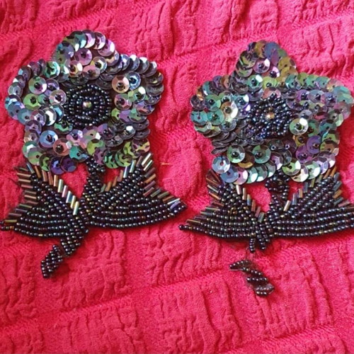 Flowers with sequins and beads like new, set of 2 pieces