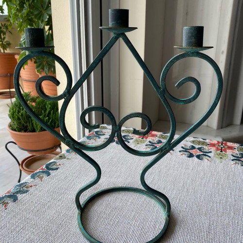 Vintage wrought iron candle holder used, year 1993 with minor oxidations