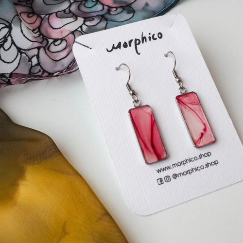 Artisan pink earrings with epoxy resin and stainless steel base, new