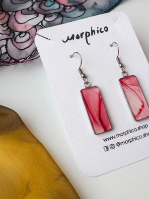 Artisan pink earrings with epoxy resin and stainless steel base, new
