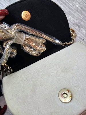 Beige suede bag new with chain and scarf