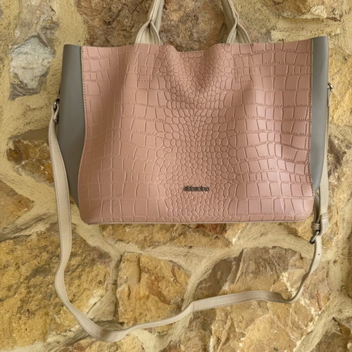 Abbacino Tote Bag used, beige and pink with extra shoulder strap