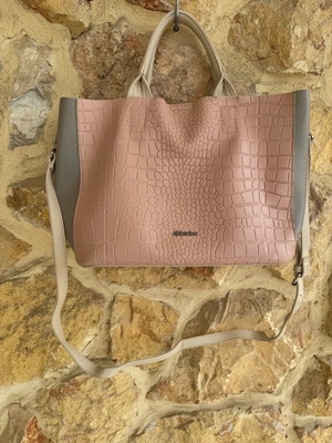 Abbacino Tote Bag used, beige and pink with extra shoulder strap