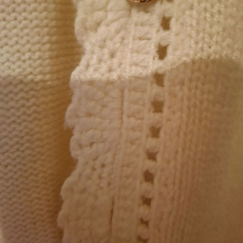 White wool cardigan with gold buttons, size M