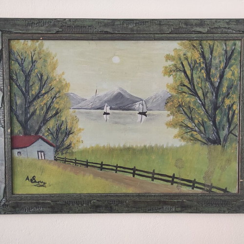 Vintage painting in embossed frame used