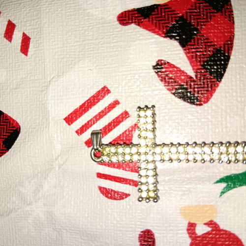 Cross pendant like new, silver with white rhinestones