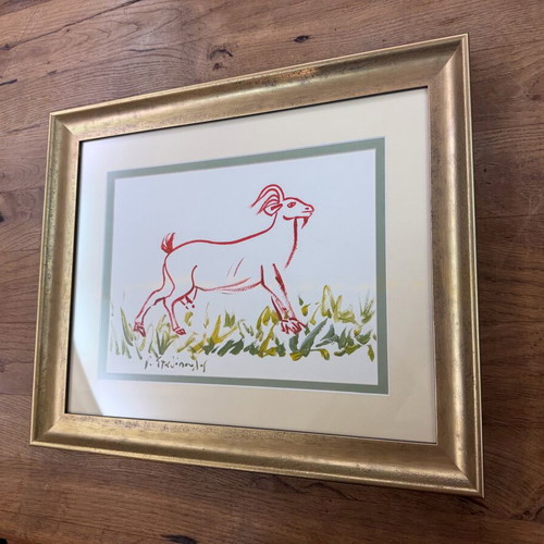 G. Stathopoulos artwork Goat in frame like new