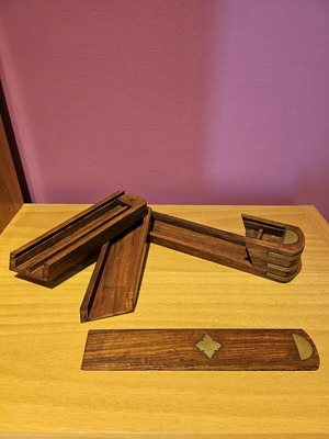 Wooden vintage box used with 3 levels and brass details