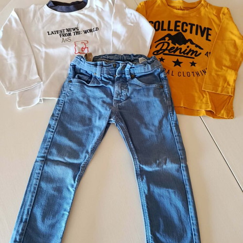 Zara Kids denim pants and 2 long-sleeve shirts like new, multicolor, 2-3 years