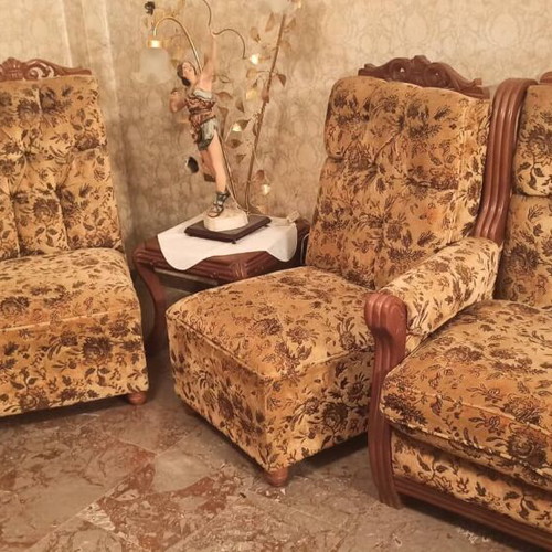 Vintage living room set with large sofa and armchairs