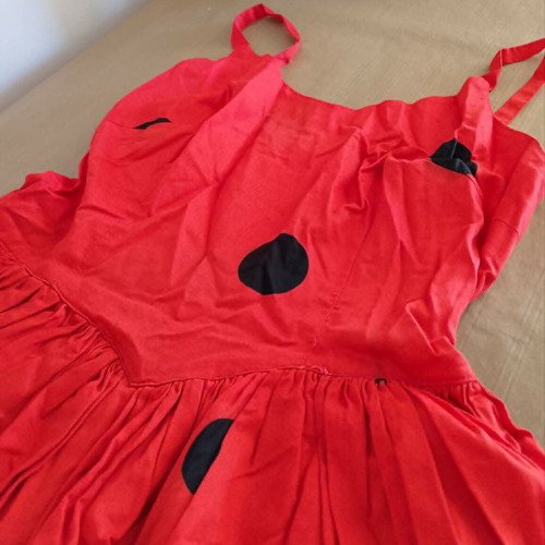Silk red dress with black polka dots size Small like new