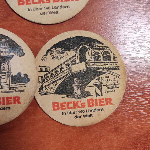 Beck's Beer Bremen Germany coasters used, pack of 11 with storage base