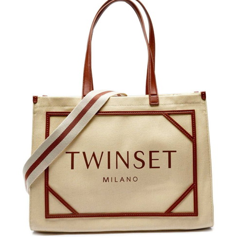Twinset shopper bag used, canvas, beige and brown