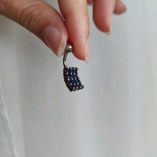 Navel piercing silver with blue stones, like new, 925 silver