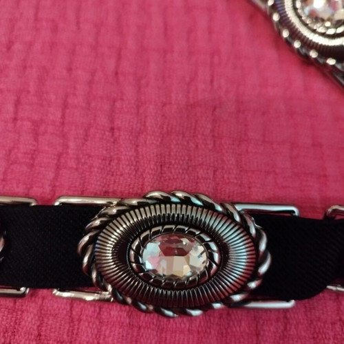 Elastic black belt with metal decorations and crystals, new