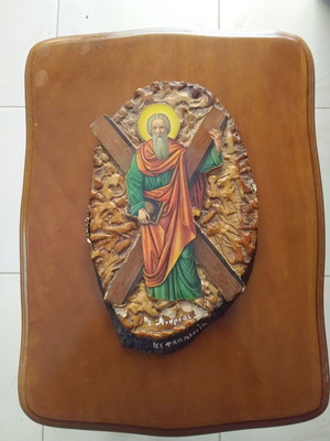 Εικόνα τοίχου Αγίου Ανδρέα μεταχειρισμένη, ξύλο και κεραμικό