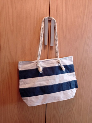 Striped white blue shoulder bag used