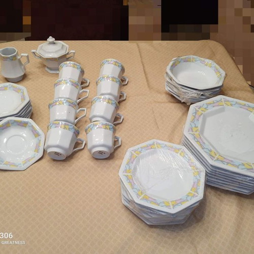 China porcelain dinner set used, polygonal design, for 8 people