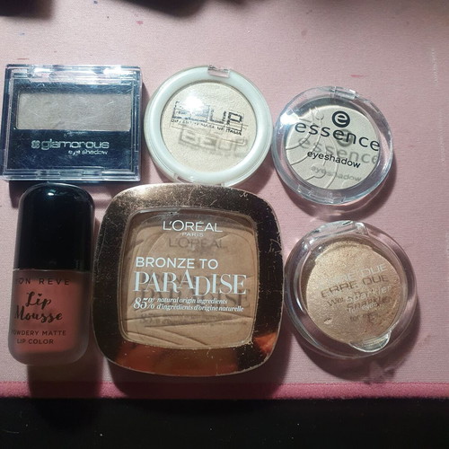 L'Oreal bronzer set used, 4 single eyeshadows tested, Mon Reve lip mousse new