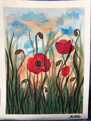 Poppy flowers watercolours new, painting 15x20