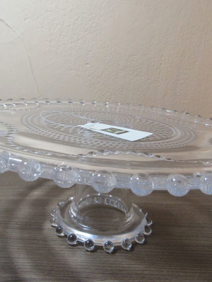 Vintage glass cake stand with foot and embossed decoration, new