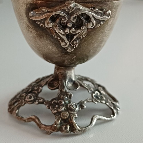 Vintage Antique Egg Cup Sterling Silver 925 with Floral Openwork Base