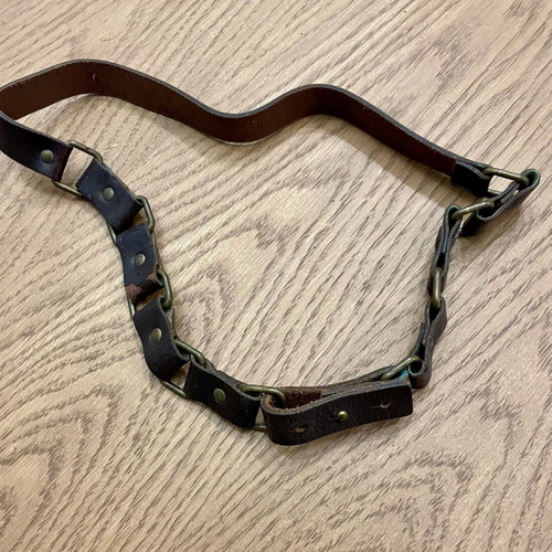 Zara thin leather belt with metallic details like new, brown