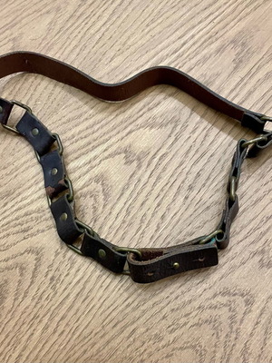 Zara thin leather belt with metallic details like new, brown