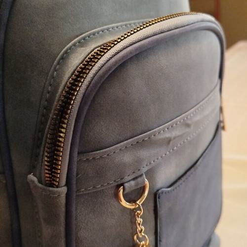 Suede leatherette backpack bag, height 35 cm, base width 25 cm