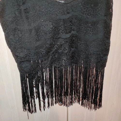 Blouse short with fringes black, size S
