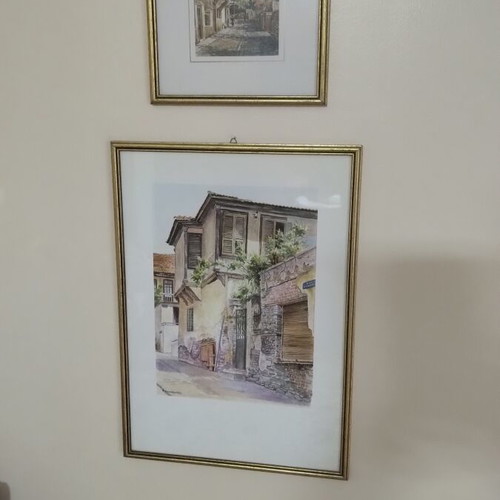 Watercolor set of 2 paintings depicting traditional Macedonian architecture, like new