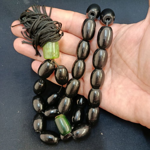 Komboloi ebony worry beads used, olive beads, 40 cm