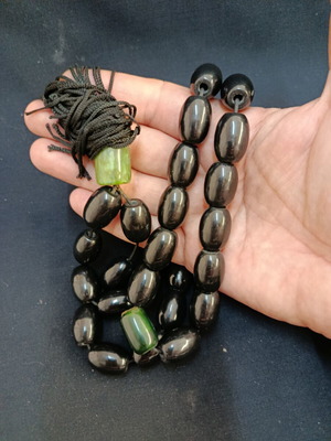 Komboloi ebony worry beads used, olive beads, 40 cm