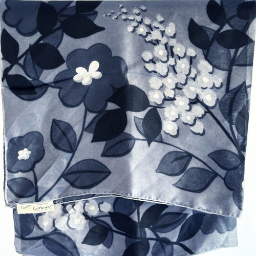 Vintage Lehner Switzerland silk scarf like new, gray and white