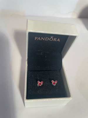Pandora Mickey Mouse earrings silver with red crystals like new