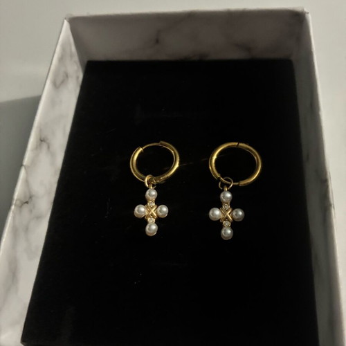 Steel hoop earrings with hanging crosses new