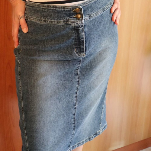S.Oliver stretch denim midi skirt, blue