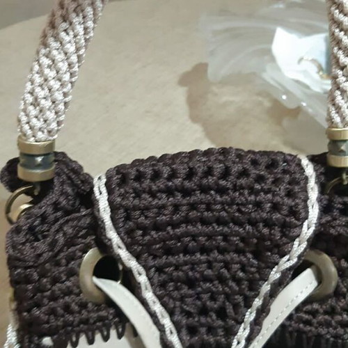 Urban Geometry Handmade Bucket Bag in Dark Brown and Ecru