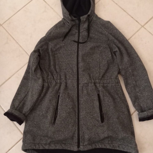 4F Long Soft Shell Jacket like new, waterproof, fleece lining, gray, size S