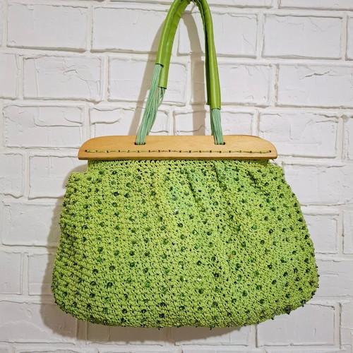 Knitted bag used green, approx. 40x25cm