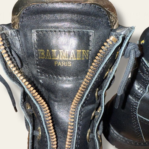 Balmain Paris Black Leather Boots New, Size 37