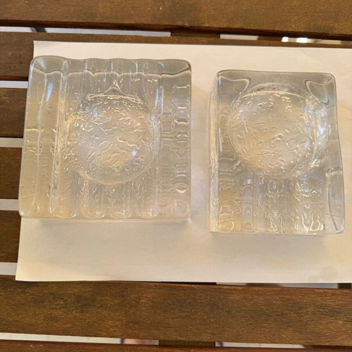 KOSTA BODA vintage ice glass ashtray set of 2 by Rolf Sinnemark