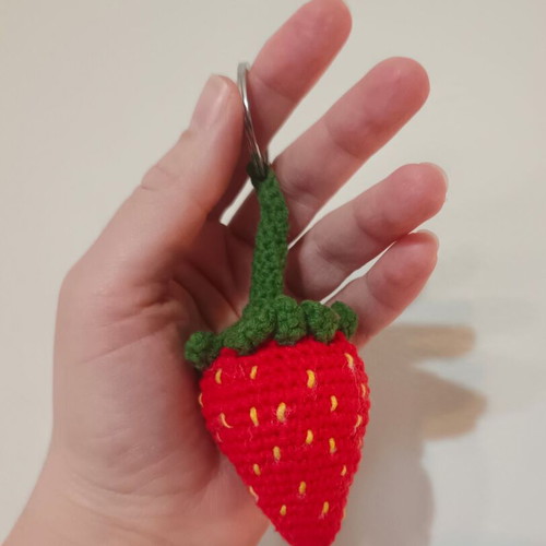 Strawberry keychain large new, handmade red and green