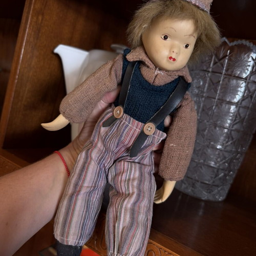 Antique handmade porcelain doll used, painted