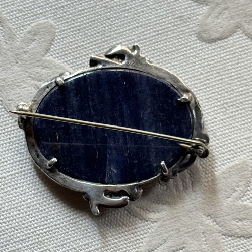 Vintage silver brooch 925 with large blue stone