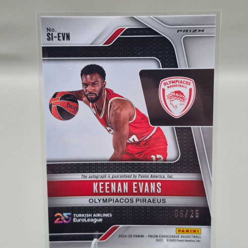 Keenan Evans 2024-25 Panini Prizm EuroLeague Signatures Green Shimmer Prizm /25