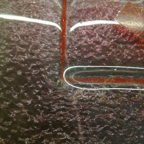 Pink serving platter used, square with embossed design