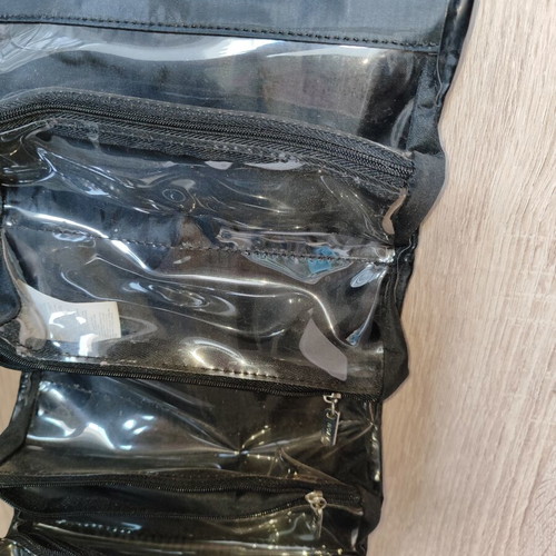 Avon foldable toiletry bag with 4 transparent zippered compartments like new, black